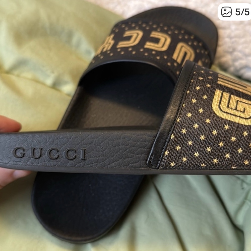 Gucci Black Slides with Gold Accents - Picture 5 of 5
